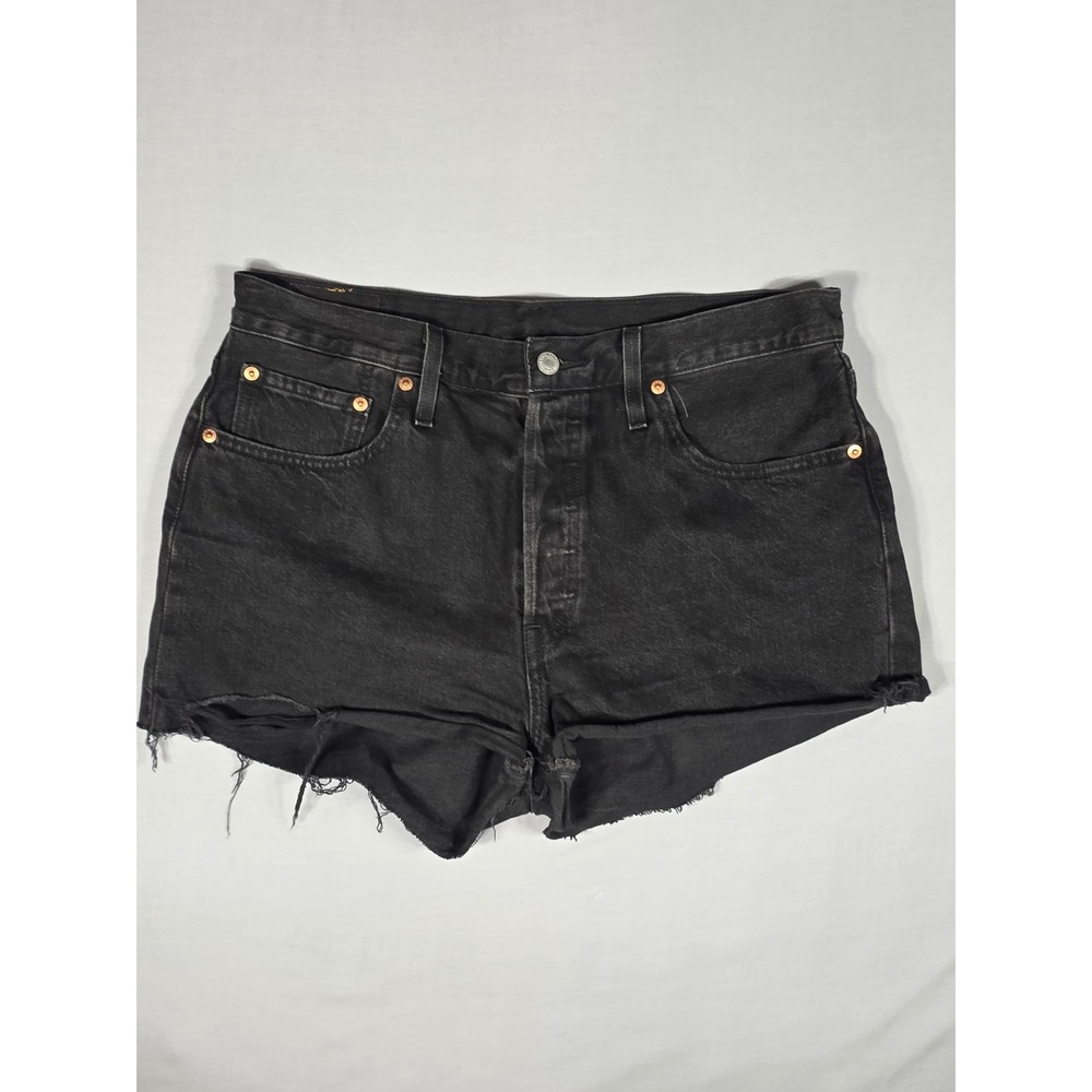 Levis 501 Original Black Denim Cut Off Shorts High Rise Button Fly Womens W32